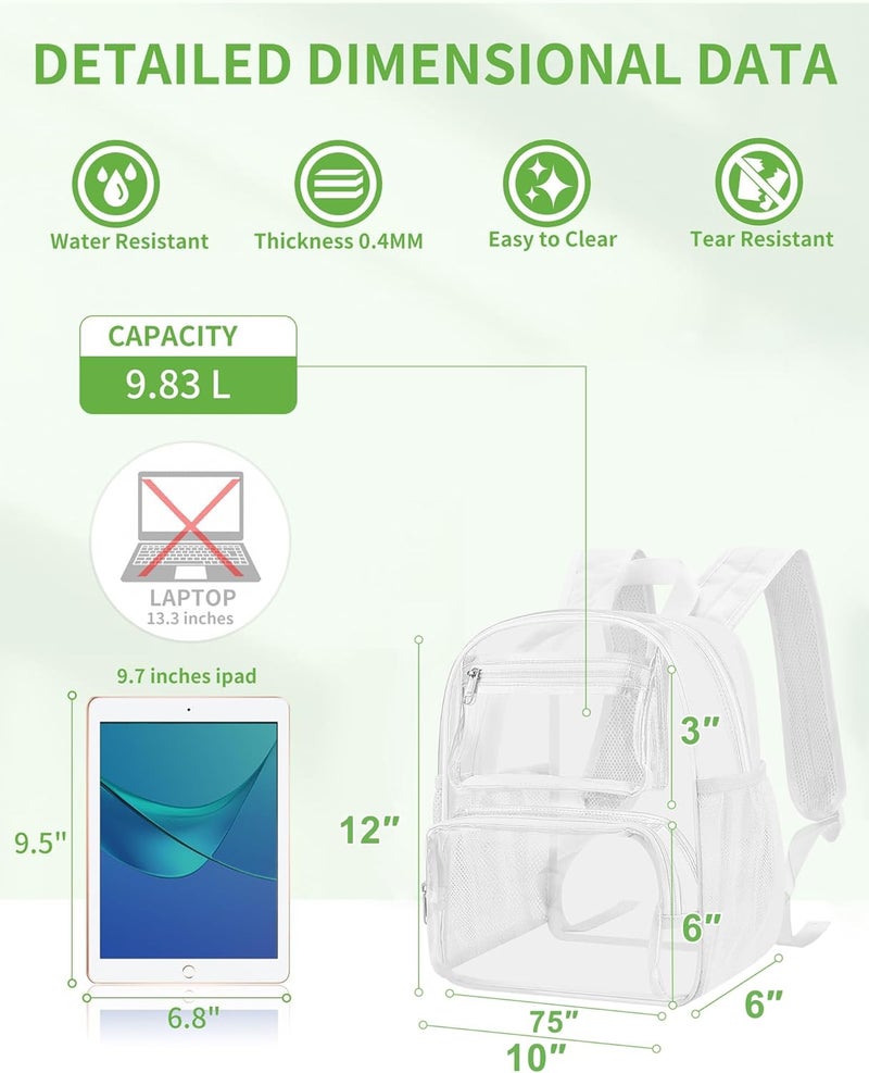 MAYTREE Small Clear Backpack Stadium Approved for Women and Men Clear Bag for Stadium Events Concert Sporting Festival, White - Image 3